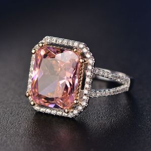 Anillo de diamante cuadrado femenino de la vendimia de lujo 18 k oro rosa princesa anillo de peridoto banda de piedras preciosas anillo de compromiso para mujer joyería Y19052401