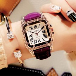 Vintage Watch Watch Fashion Student Quartz Watches Real Leather Belt Square Diamond Vidia Mineral Glass Womens Wristwatches 2821
