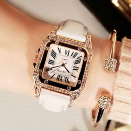Vintage Watch Watch Fashion Student Quartz Watches Real Leather Belt Square Diamond Diamond Delicated Womens Wristwatches Hecho 250V
