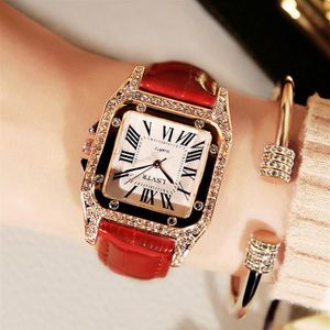 Vintage vrouwelijk horloge strass mode student quartz horloges echt lederen riem vierkante diamanten inzet dameshorloges227K