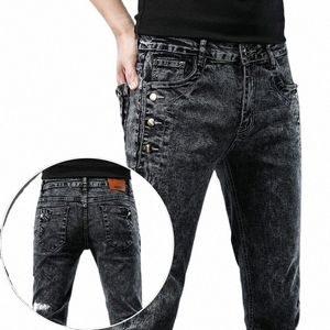 Vintage Fi Men's Designer Jeans Snowflake W coréen Fi Stretch Pantalon Homme Classique Slim Denim Pantalon j0ru #
