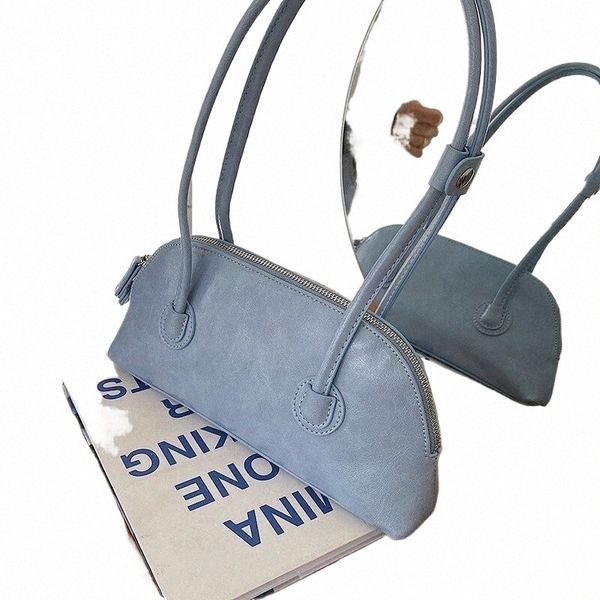 Vintage Fi huile cire cuir bâton sac pour petites personnes polyvalent décontracté couleur bonbon Lg poignée une épaule sous les bras sac 42NW #