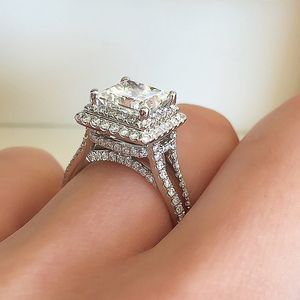 Anillo de dedo Vintage circón 925 plata esterlina compromiso boda banda anillos para mujer nupcial cumpleaños fiesta joyería regalo