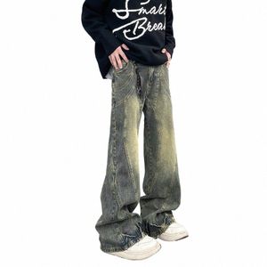 Jeans évasés vintage pour hommes, pantalon Baggy à jambes larges, automne, nouveau Streetwear, Fi Distred Original Street Y2k, pantalon en Denim, hiver 82l6 #