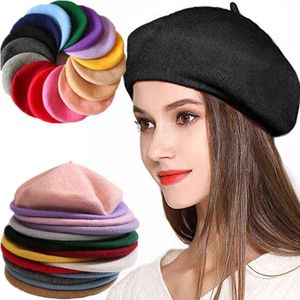 Vintage plat béret casquette bonnet chapeau Style français femmes filles laine chaud chapeau Femme chapeaux casquettes rue mode J220722