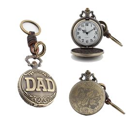 Montre de poche à rabat Vintage porte-clés porte-clés en cuir pendentif papa montre à Quartz porte-clés fête des pères cadeau de noël