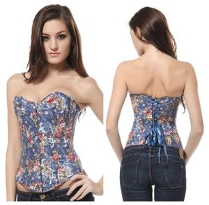 Vintage Floral Corset Denim Lace Up Up Back Sexy Overbust Corsets Party Clubwear Top Bustier Corselet plus taille S M L XL XXL4224460