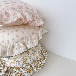 Coussin rond Vintage en mousseline de coton et motif Floral, oreiller pour bébé avec volants, décoration de chambre d'enfants, accessoires de photographie nés, 240102