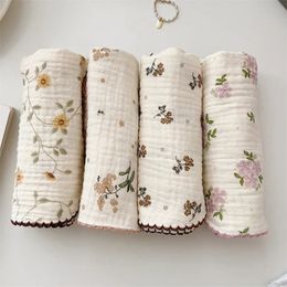 Vintage bloemen mousseline washandjes voor babygezichtshanddoeken zacht absorberend geboren doekjes Baby Muslin Squares 30x30cm 240322