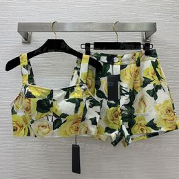 Vintage Floral Women Tanks Shorts Set Luxury Summer Sexy Cortada Tank Toque Camiseta Daily Daily Elegant Trautfits