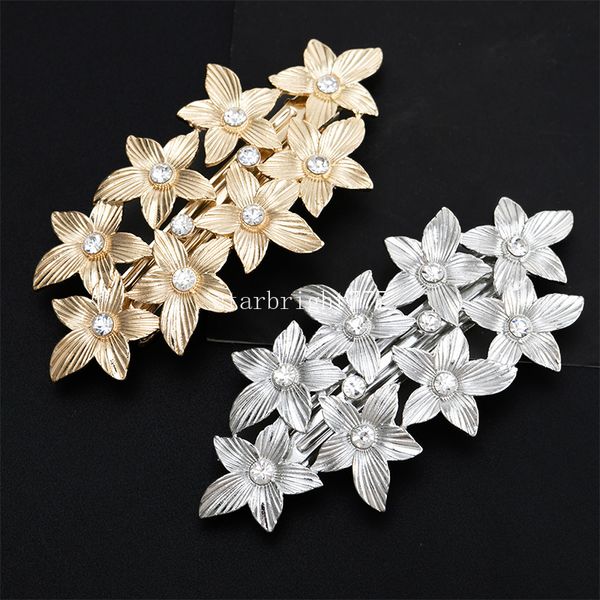 Pince à cheveux Vintage en forme de fleur pour mariée, épingle à cheveux en métal avec feuilles de strass, Barrettes de couleur or et argent, couvre-chef de mariée, accessoires pour cheveux