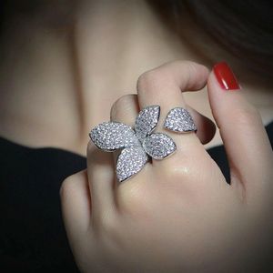 Anillo de hoja de flor vintage Pave Ajuste Diamante Cz Sona Piedra 925 Plata de ley Fiesta Anillos de boda para mujer Joyería de dedo 305B