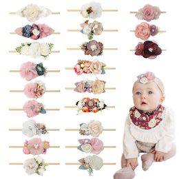 Vintage bloem nylon hoofdband baby meisjes hoofdband pasgeboren fotografie rekwisieten geschenken elastische haarbands parel accessoires