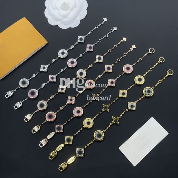 Bracelets de chaînes à motifs de fleurs Vintage pour femmes, Bracelets plaqués or et argent de styliste avec boîte-cadeau, Collections de 7 couleurs
