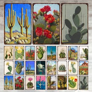 Vintage bloemen metalen plaque groen planten tin teken cactus wanddecoratie voor tuin keuken huis woonkamer ijzer schilderen 30x20cm w03