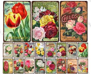 Vintage Fleurs Graines Catalogue Couvre Tin Sign Jonquilles Tulipes Bulbe Fleur Rétro Métal Plaques Jardin Décoration De La Maison Mur Artisanat 20x30cm Woo