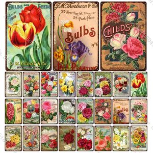 Vintage Flowers Seed Catalogue Covers Tin Sign Jonquilles Tulipes Bulb Flower Retro Metal Plates Garden Home Décoration personnalisée Wall Craft taille 30X20CM w02