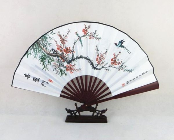 Abanico de mano plegable Vintage, artesanía tradicional, abanico chino decorativo, pintura, abanico grande de seda de bambú para hombres, 1 Uds. 2593862