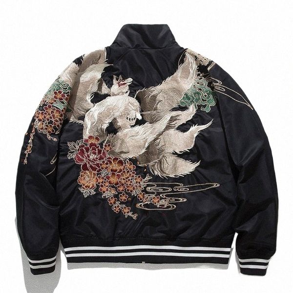 Vintage Fox Broderie Baseball Vêtements Automne Hiver Fi Casual Bomber Veste Style Japonais Hip Hop Hommes Streetwear Manteaux j6Wi #