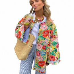 Vintage Fr imprimé Floral femmes Cott manteau automne hiver veste épais chaud Streetwear vêtements d'extérieur épissé Lg manches pardessus Q035 #