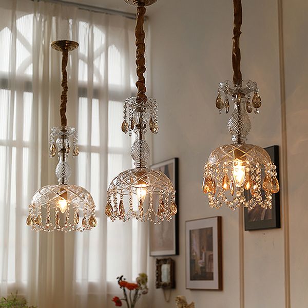 Vintage français verre cristal lustres luminaires LED américain luxueux lustre européen Art déco lampes suspendues maison couloir balcon salle à manger lampe