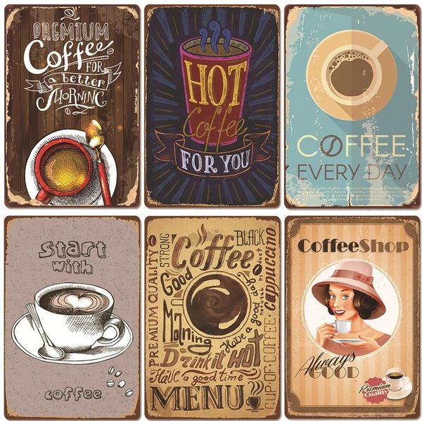 Vintage Café Frais Plaque Métal Tin Signe Rétro Boisson Café Affiche Stickers Muraux pour Café Boutique Restaurant Maison Chambre Décor 30X20cm W03