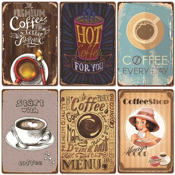 Vintage Fresh Coffee Plaque Métal Tin Sign Rétro Boisson Café Affiche Stickers Muraux pour Café Boutique Restaurant Cuisine Maison Chambre Décoration Murale 30X20cm W03