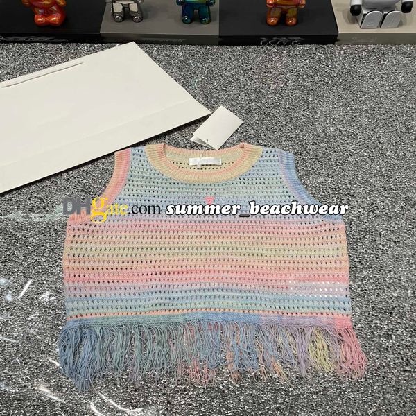 Vintage Fringe tricot gilet élégant coloré tricoté gilet sans manches débardeurs été respirant tricot haut broderie tricot Camisole