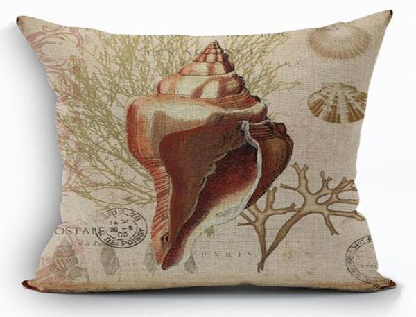 Vintage Fundas Cojines Sofa Seset Cushion Cover Sea Shea Shell Throw Case Print Ocean Cojines Patché nautique Almofadas9988075