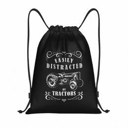 Vintage graphique drôle facilement distrait par le tracteur sacs à cordon sac de sport chaud léger x3Zq #