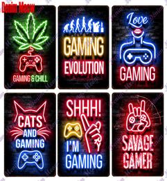 Vintage Gamer Quotes Neow Light Metal Tin Sign Gaming Time Plates Gaming Zone Decoración para sala de juegos Arte de sala de estar Poster3639559