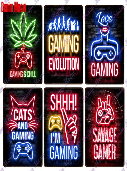 Vintage Gamer Quotes Neow Light Metal Tin Sign Gaming Time Plates Gaming Zone Decoración para sala de juegos Arte de sala de estar Poster5100302