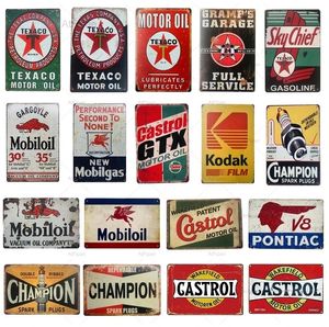 Vintage Gas Oil Metal Tin Signs Mobiloil Metal Art Poster Champion Garage Stickers Muraux Plaque Plaque Club Rétro Peinture Décoration Murale Personnalisé Art Decor 30X20 w01