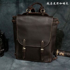 Sac à dos de voyage Vintage en cuir véritable pour homme, adapté à un ordinateur portable de 15 pouces, sac d'école en cuir véritable, grand sac à dos de voyage pour homme
