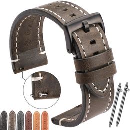 Bracelet de montre Vintage en cuir véritable, 7 couleurs, 18mm, 20mm, 22mm, 24mm, pour femmes et hommes, en cuir de vache, accessoires de ceinture intelligents, 240221