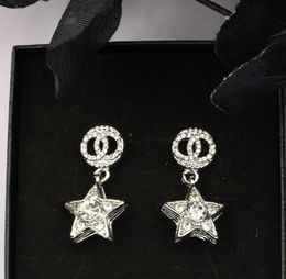 Vintage Geometrische Pentagram Vrouwen Dangle Stud Oorbellen Merk Designer Brief Dubbelzijdige Hanger Oorbel Beroemde 925 Zilveren Kristal Strass Sieraden Accessoires