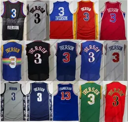 Vintage Georgetown HOYAS College Allen Iverson Jerseys 3 Mannen Basketbal Wilt Chamberlain 13 Blauw Zwart Wit Rood Groen Geel 100% Stitched Size S-3XL