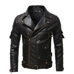 Vintage Ghost Rider moto multi-zip veste revers Pu Parka grande taille gros chanteur spectacle cuir homme 240202