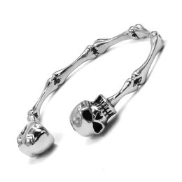 Vintage fantôme crâne os Biker manchette bracelet en acier inoxydable bijoux gothique Cool moteur hommes en gros SJB0362A 240313