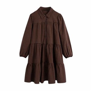 Vintage Gingham Plaid Mini Jurk Dames Herfst Winter Collared Puff Sleeve Ruffle Woman Harajuku Losse Casual ES 210519