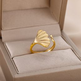 Vintage Ginkgo Leaf Ringen Voor Vrouwen Roestvrij Staal Verstelbare Open Vinger Ring Boheemse Esthetische Party Jewerly anillos mujer