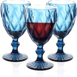 Copas de vidrio vintage Copas de tallo en relieve Copas de colores surtidos para vino Agua Jugo Bebida 064525