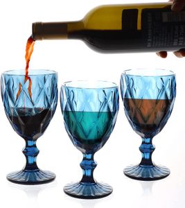 Gobelets en verre Vintage, verres à pied en relief, verres à boire colorés assortis pour le vin, l'eau, le jus et les boissons, 064526
