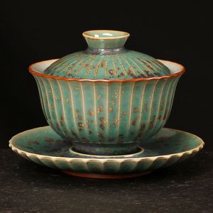 Vintage Glaze Four Changer Gaiwan 100 ml Vert Bols À Thé En Céramique Avec Couvercle Grand Maître Tasse Pu'er Thé Soupière Tasse À Thé Accessoires