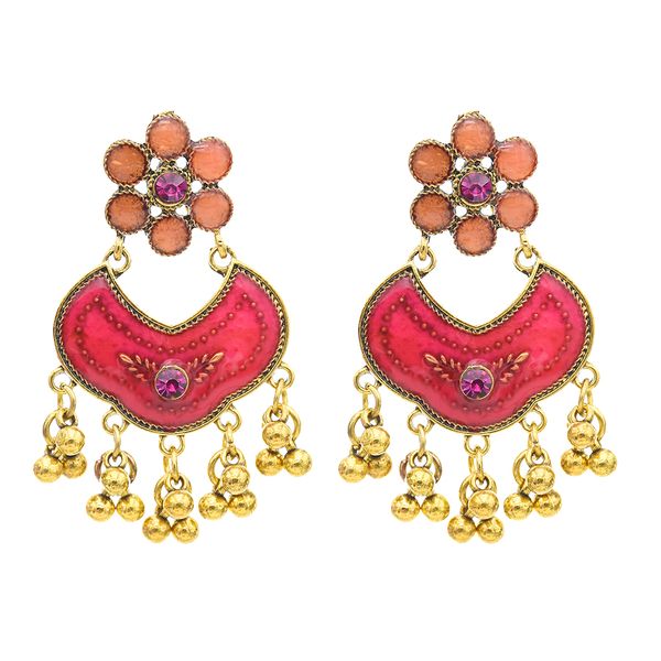 Alliage d'or vintage avec perles de fleurs en émail gland boucles d'oreilles indiennes Jhumka pour femmes bijoux de fête de festival