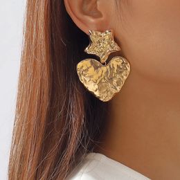 Boucles d'oreilles Vintage en forme de cœur pour femmes, couleur or, Design créatif, pentagramme irrégulier, bijoux de fête pour dames, 231226