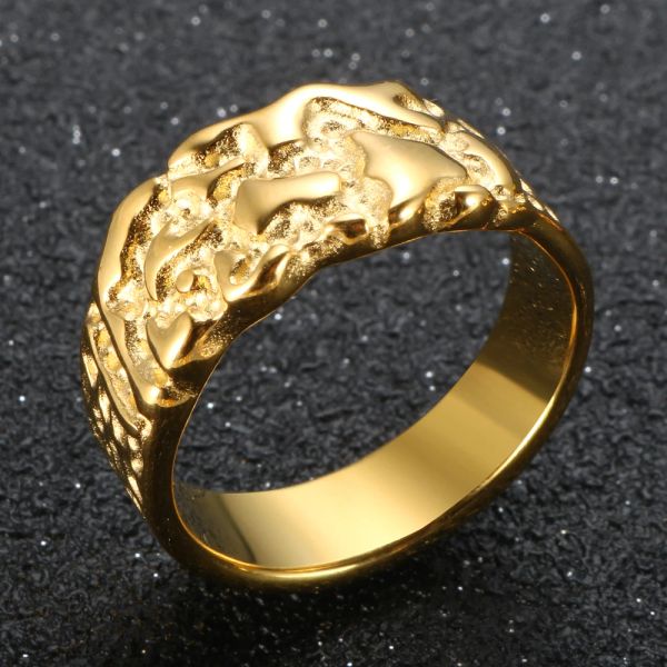 Bague Vintage en forme de pépite de couleur or, Unique, jaune 14 carats, Punky pour femmes et hommes, bijoux esthétiques, cadeau, bagues pour personnes âgées, nouvelle tendance 2024