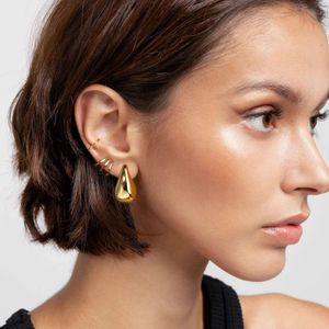 Pendientes colgantes de cúpula gruesa chapados en oro Vintage para mujer, aretes de lágrima gruesa de acero inoxidable brillante, joyería