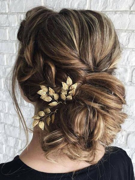 Tocados de hojas de oro Vintage para mujer, Pin elegante informal, joyería para el cabello para novia, accesorios para el cabello de boda