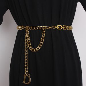 Déclaration de lettres d'or vintage Chaîne Metal Alloy Luxury 2021 Femmes Taist Belt Link Chain Robe Jean Belt European Cinturon 203